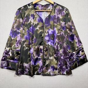 Christopher Banks Floral Open Front Jacket XL Dark Purple Lightweight‎ Statement